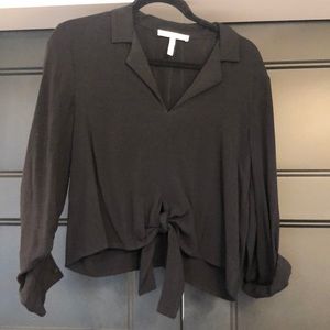 Black cropped BCBG tie blouse
